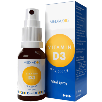 Vitamin D3 4000 I.E. Mediakos Vital Spray Produktbild mit Verpackung 18096704