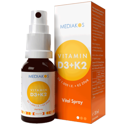 Vitamin D3K2 1000 Mediakos Vital Spray Produktbild mit Verpackung 18133279