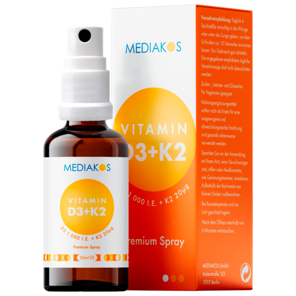 Vitamin D3K2 1000 Mediakos Premium Spray Produktbild mit Verpackung 17266908