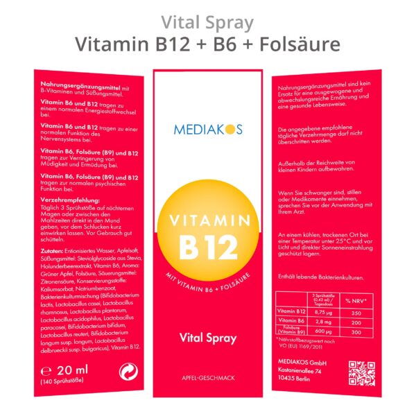 Vitamin B12 + B6 + Folsäure Mediakos Vital Spray Verpackung