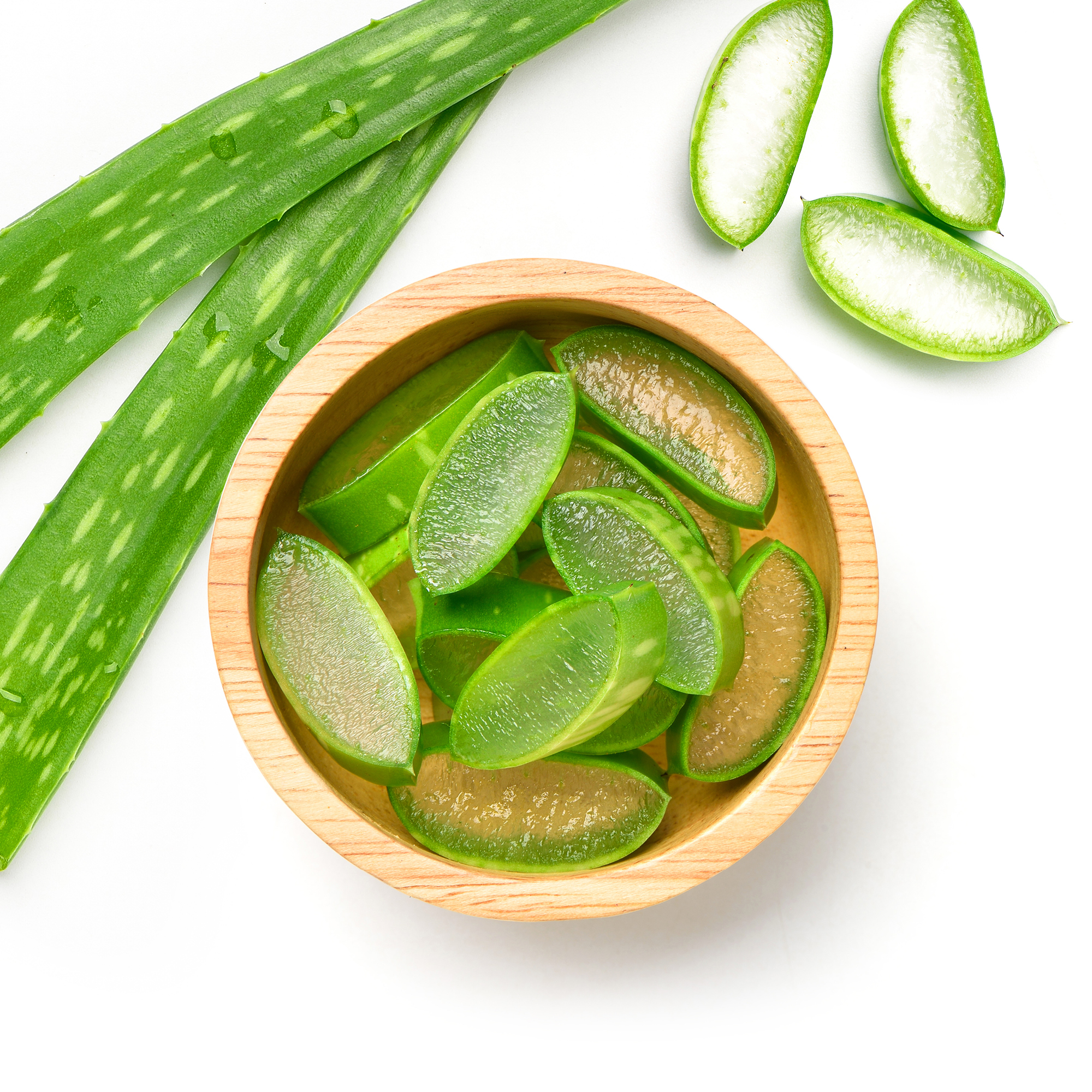 Schale mit Aloe Vera Blättern