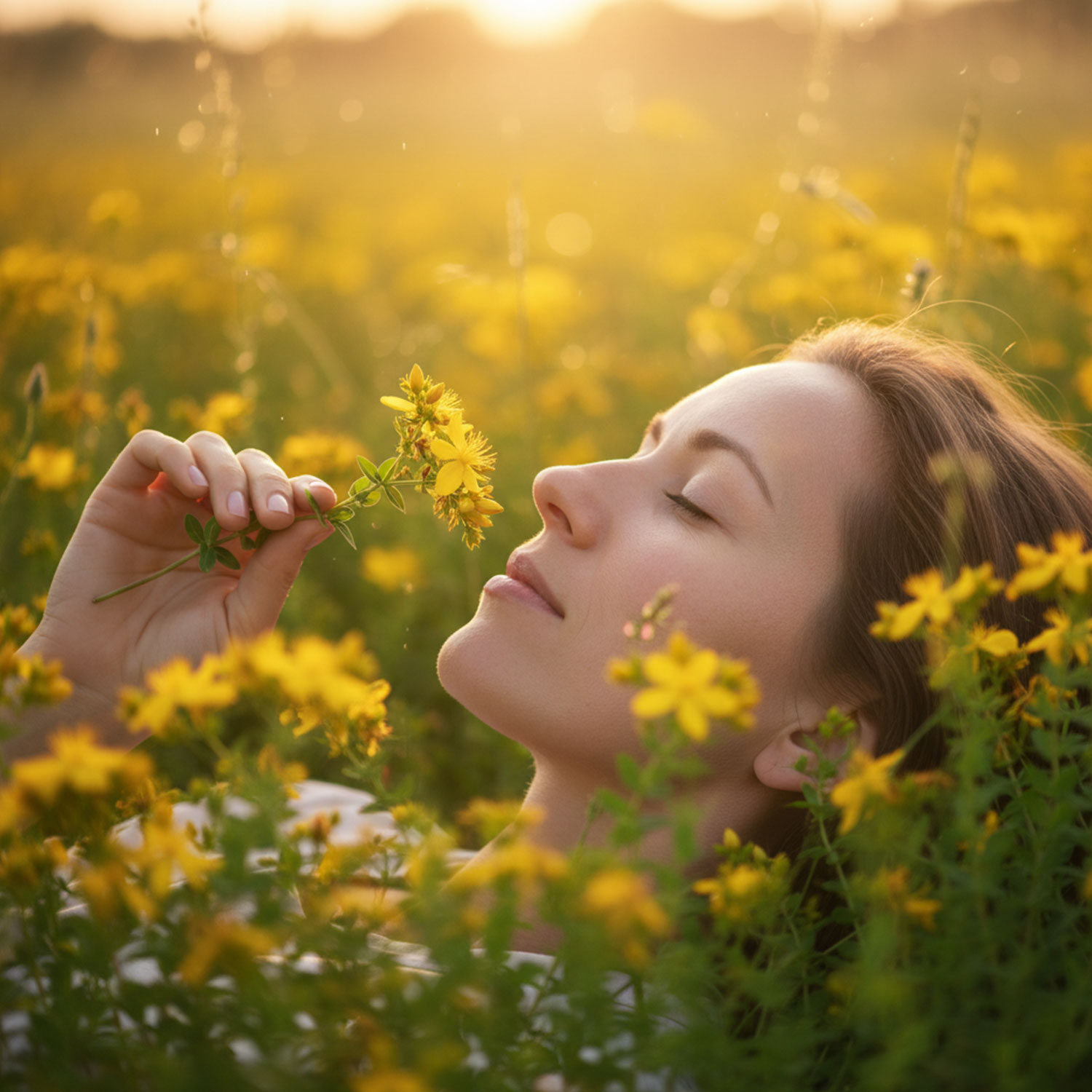 johanniskraut_marishanti_frau Frau in Johanniskraut Feld