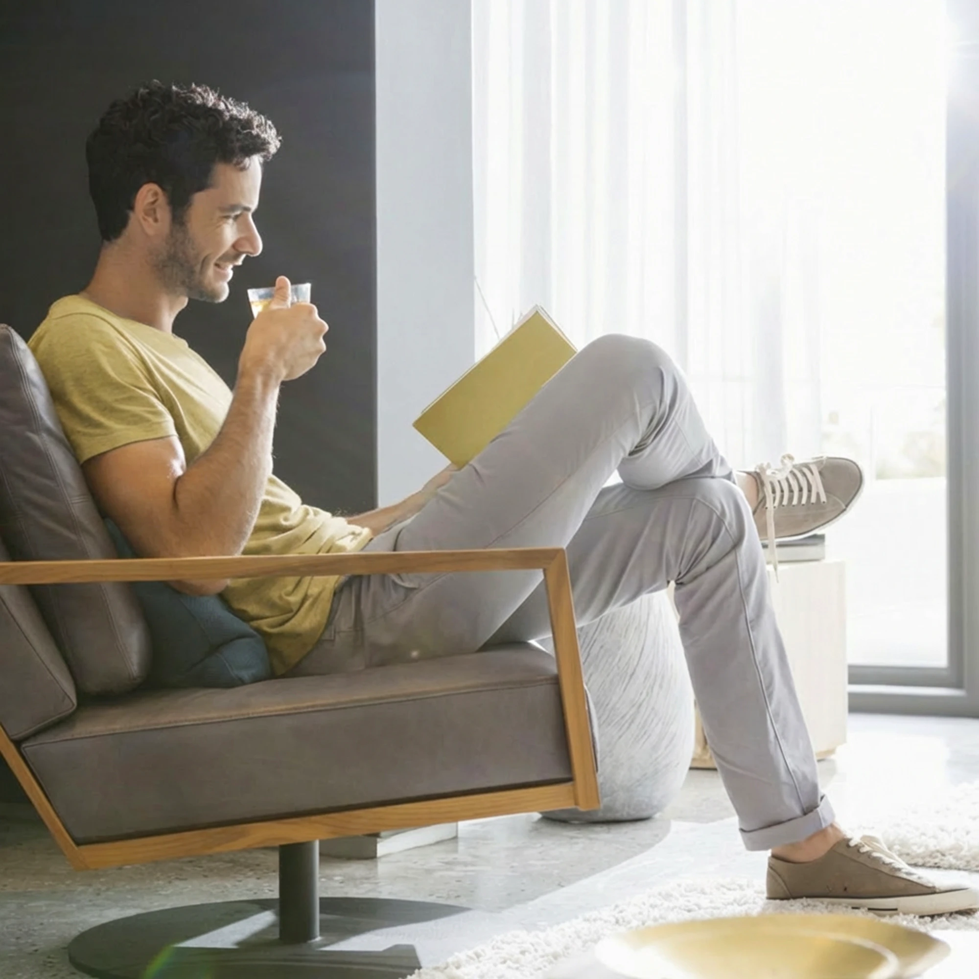 Monte Nativo Lindenblüten - Mann liest und trinkt Tee