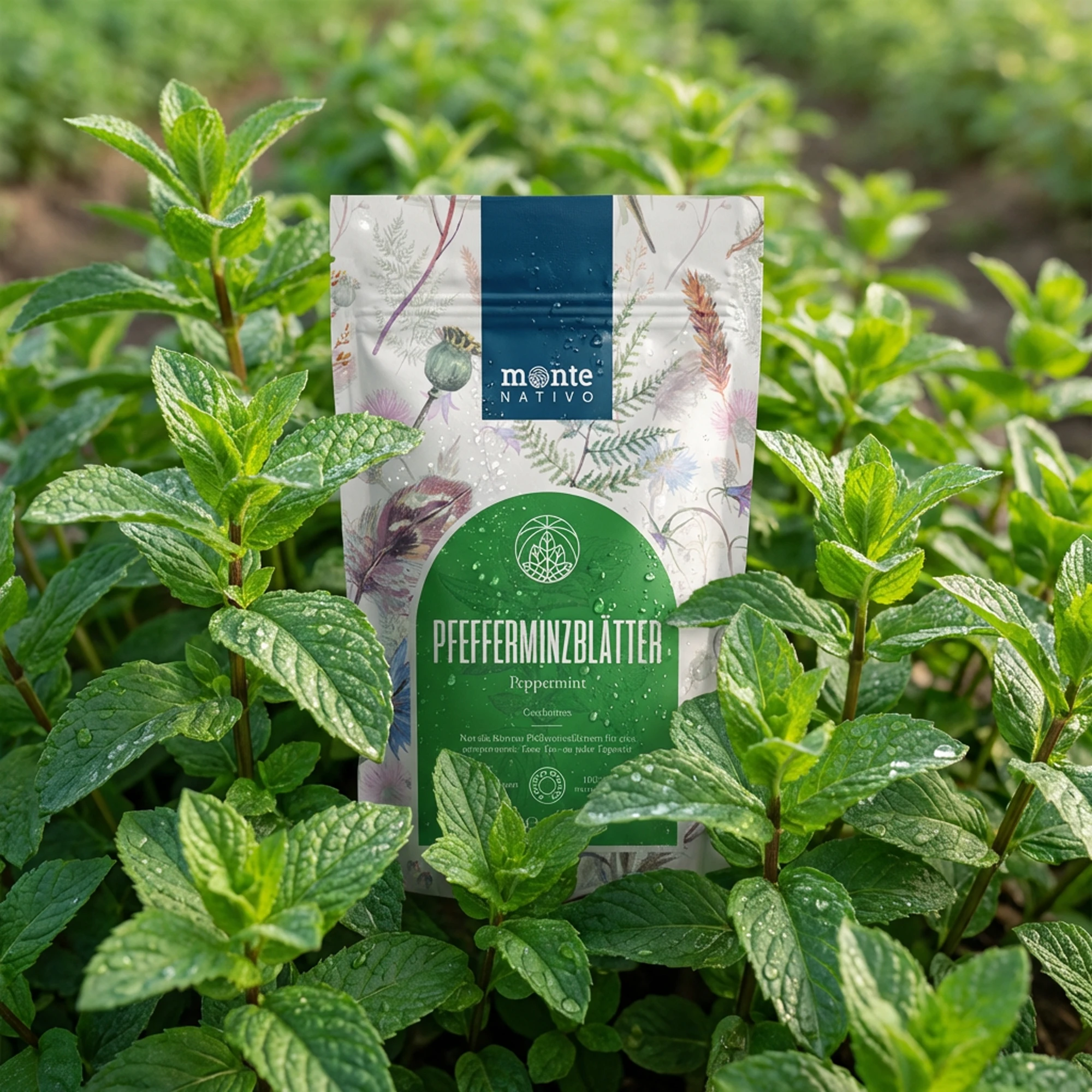 Monte Nativo Pfefferminzblätter Verpackung im Feld
