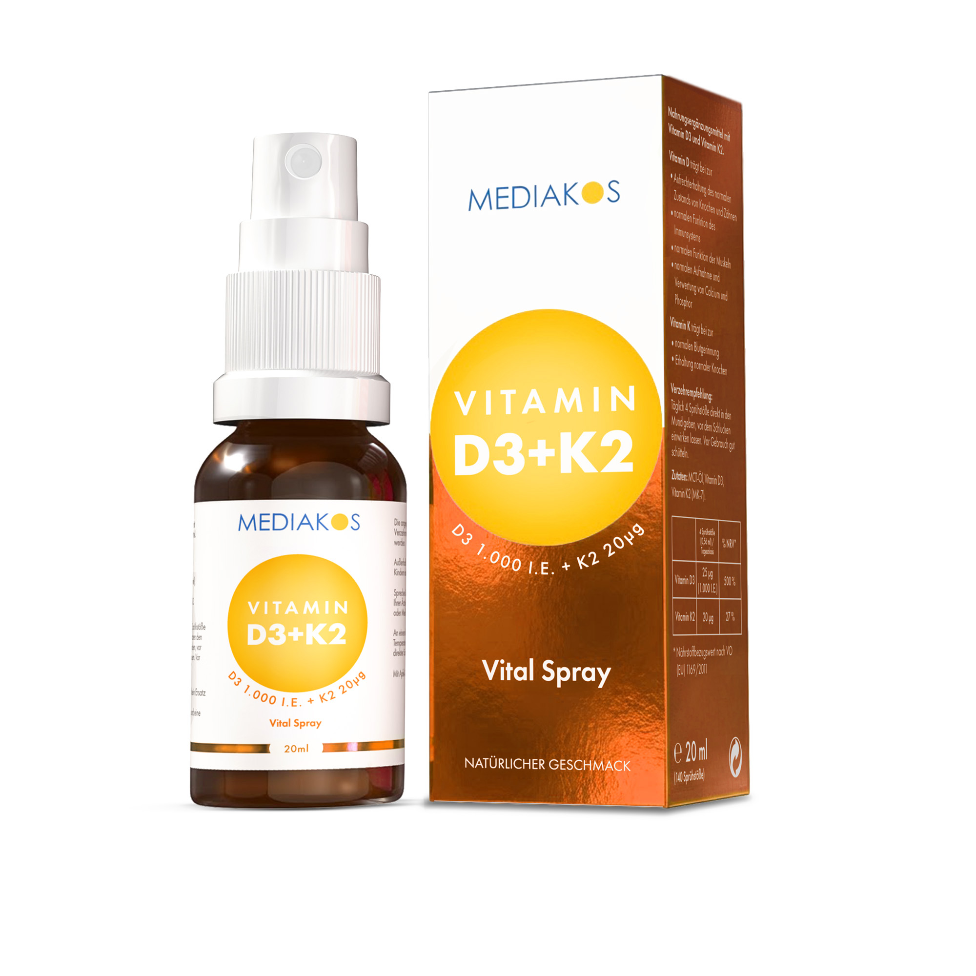 Mediakos® Vitamin D3 + K2 1000 I.E./ 20 µg Vital Spray