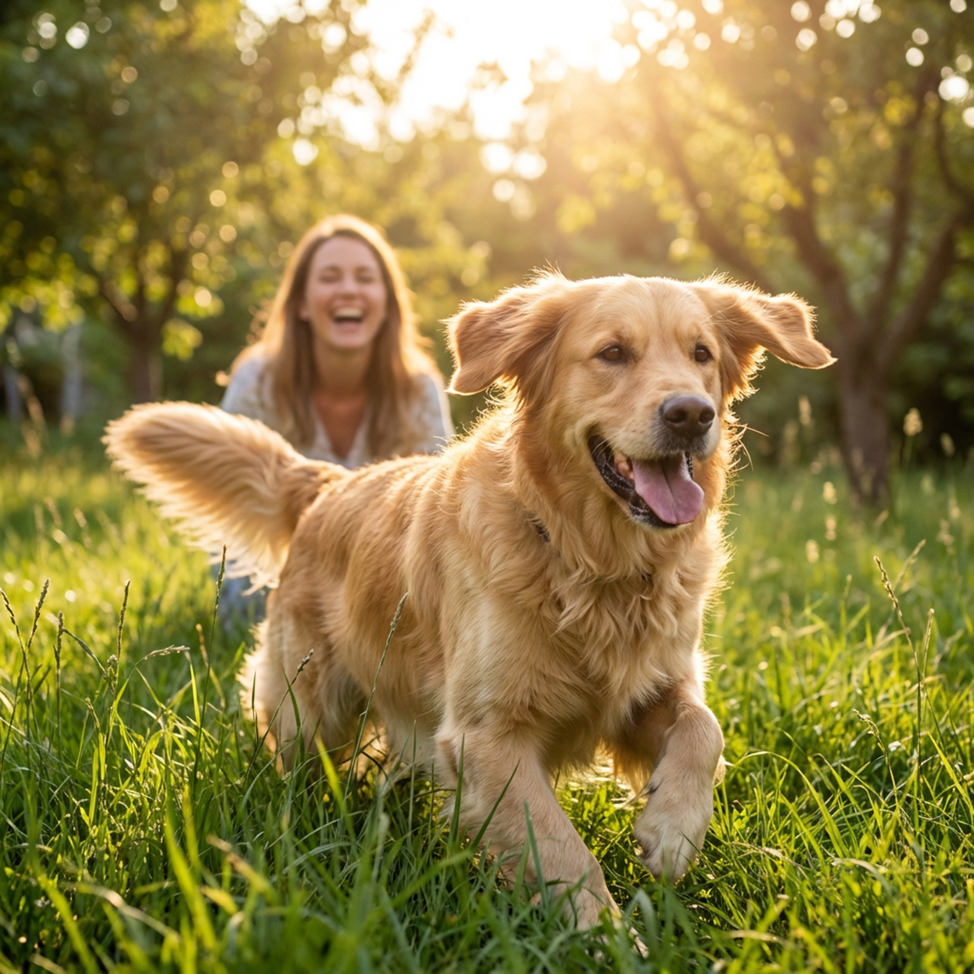Waldkraft Leberkraft_Hund mit Frau auf Wiese