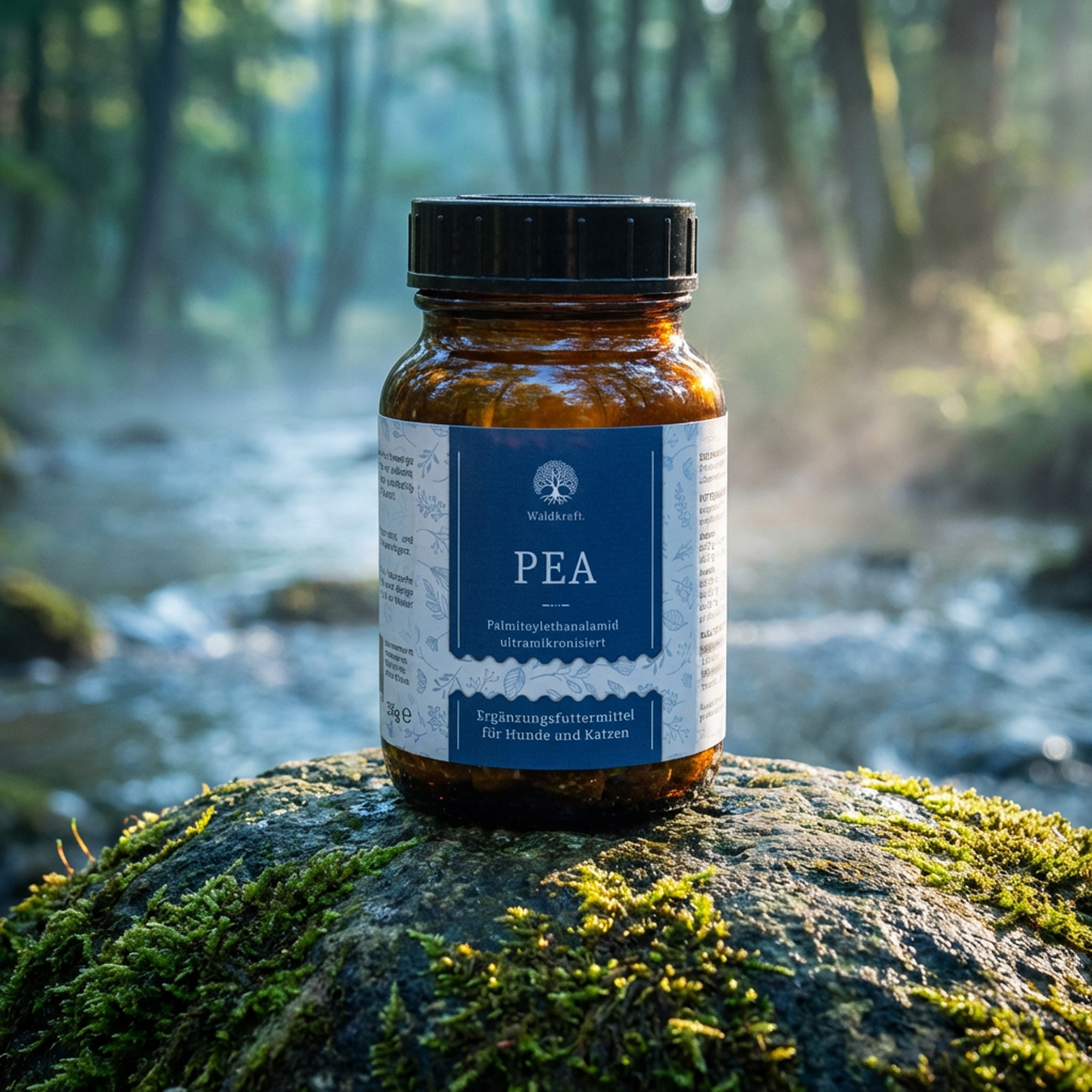 Waldkraft PEA – Palmitoylethanolamid für Hunde & Katzen - Tiegel im Wald