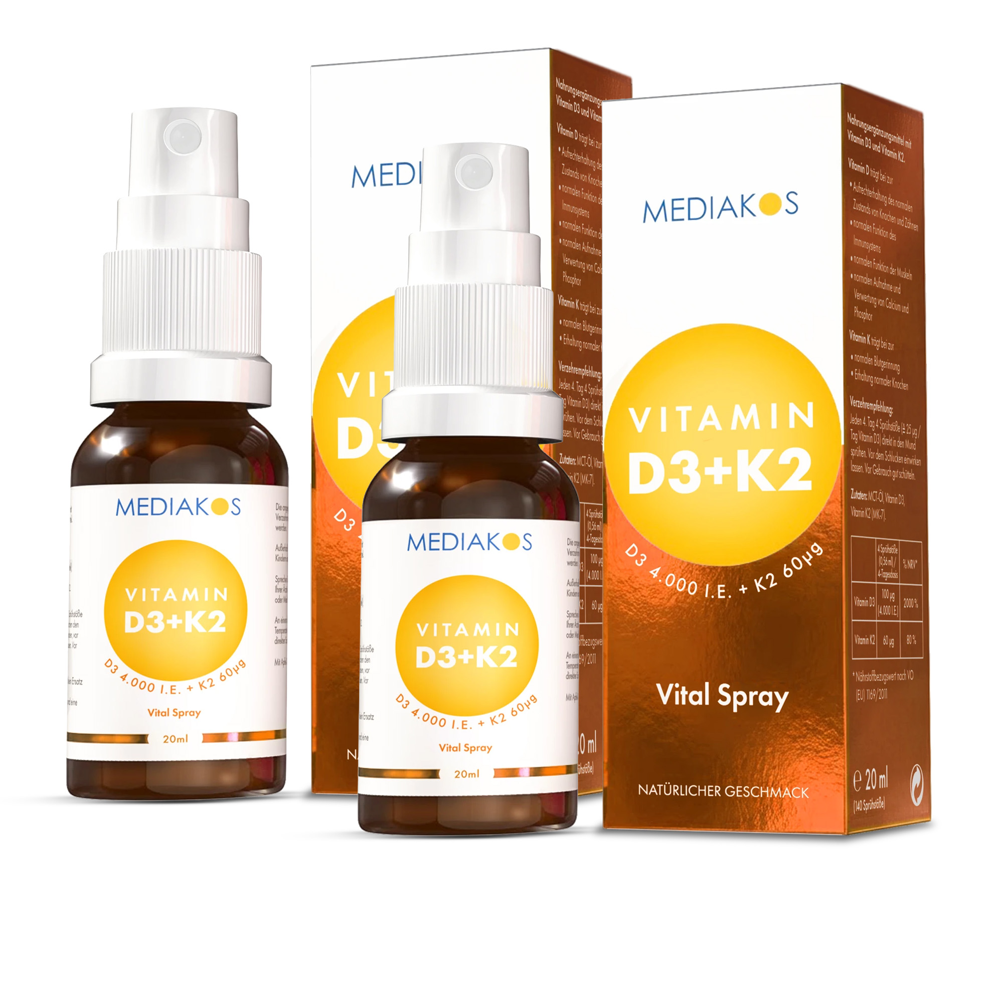 Mediakos® Vitamin D3 + K2 4000 I.E. / 60 µg Vital Spray
