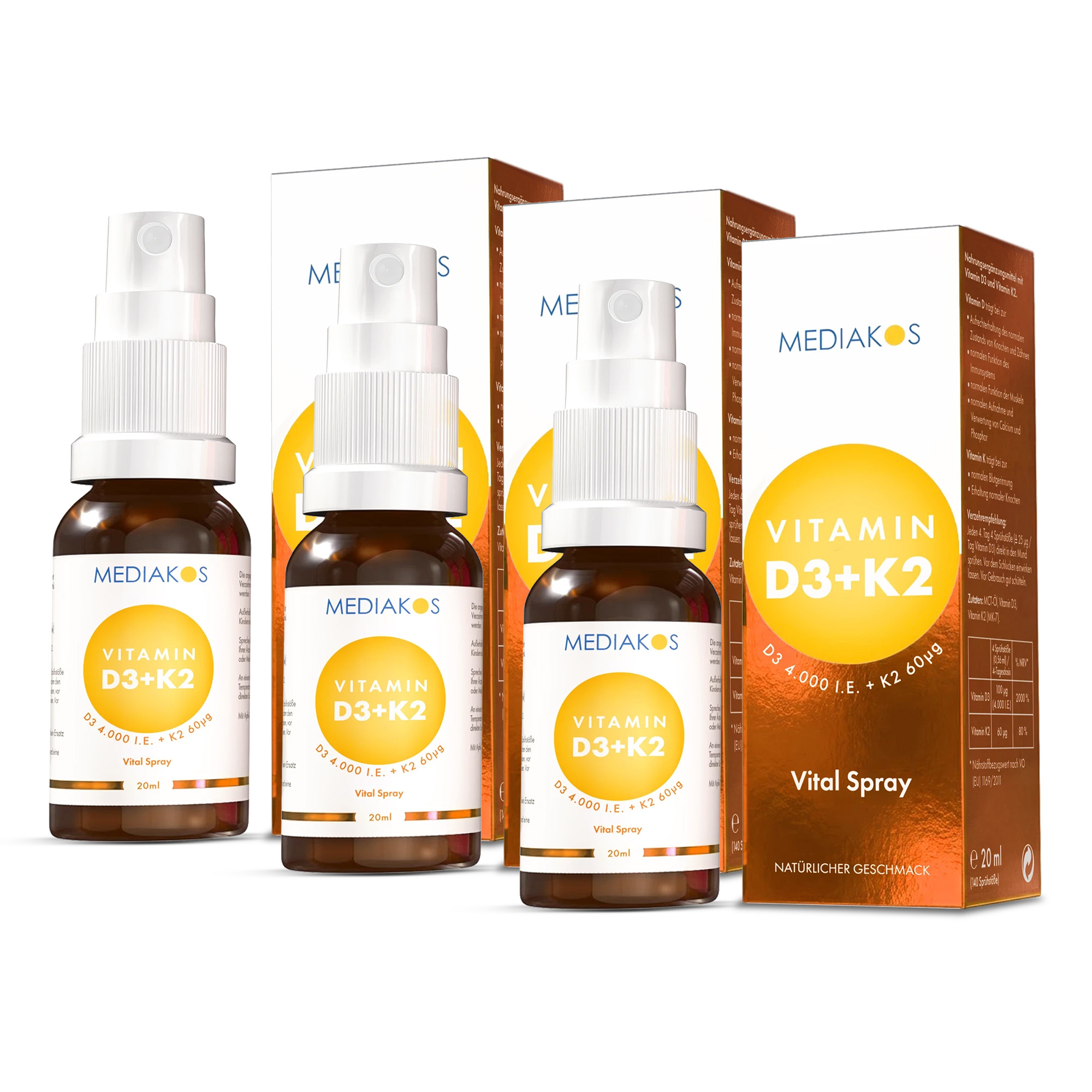 Mediakos® Vitamin D3 + K2 4000 I.E. / 60 µg Vital Spray